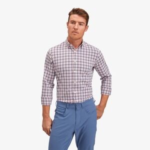 Mizzen+Main XL Button Down Shirt Standard Fit Performance Pink Blue Plaid Work